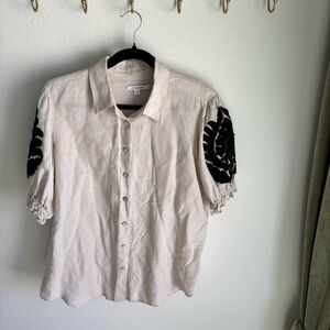 Cream Button up Blouse in size 2 from Chico's with beaded embroidery details